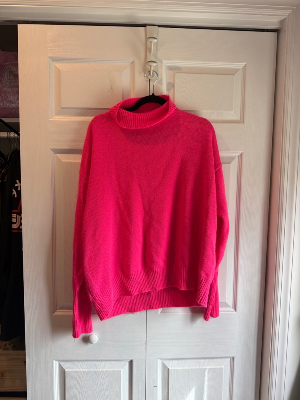 Amazon Hot Pink Turtleneck Sweater - Lightweight Ribbed Trim